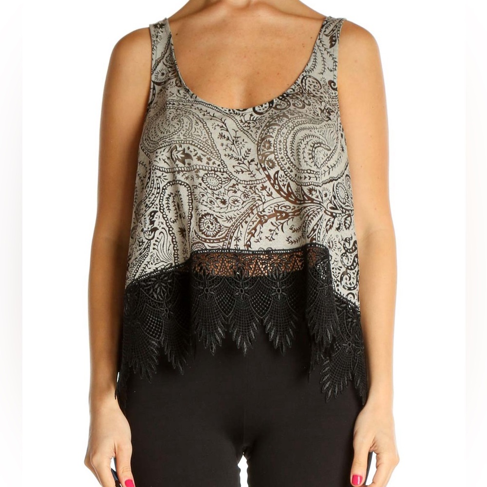 Free People Gray Paisley Bohemian tank top size Small